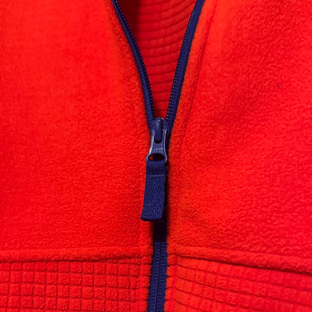 Lands' End Bright Red/Orange Fleece Jacket with Blue Trim - Picture 5 of 9
